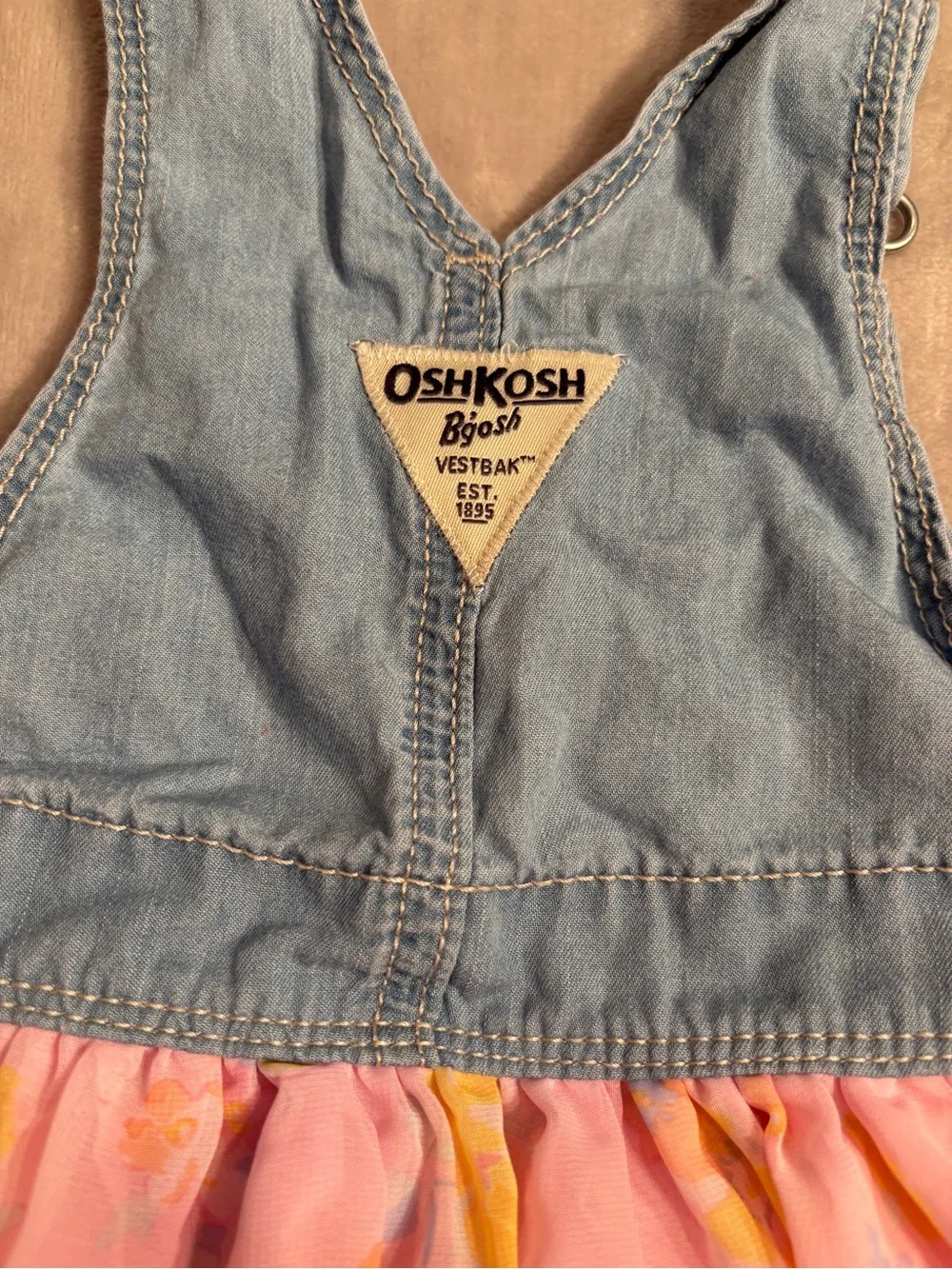 OshKosh Bgosh Girls 12M Denim Floral Overall Jumper Dress Vintage Cottagecore